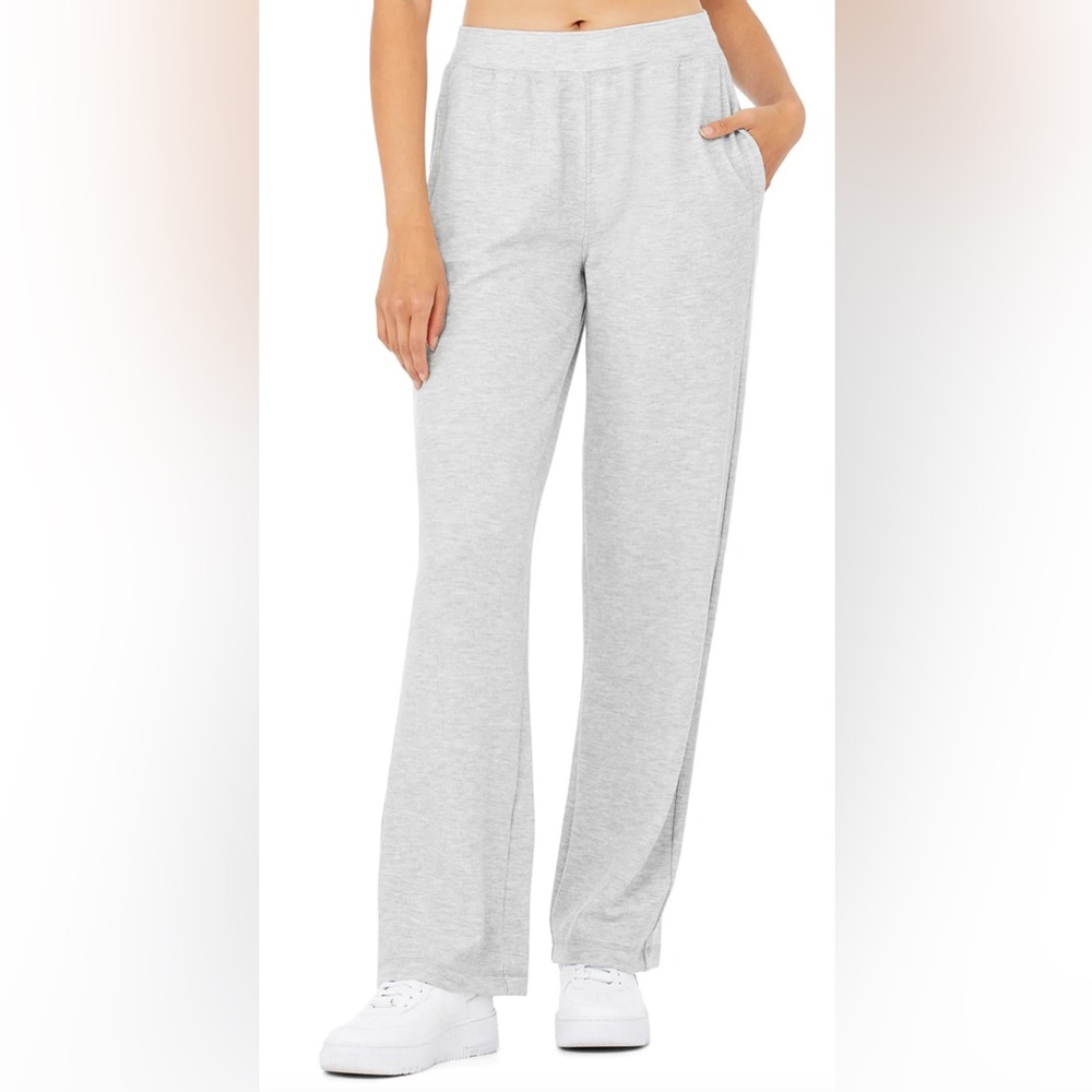 NEVER WORN Micro Waffle High-Waist Pleasant Wide Leg Pant in Athletic Gray